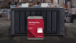 Western Digital WD Red Pro 3.5-inch NAS HDD with OptiNAND technology, featuring a red and silver design with the WD logo and a storage icon.