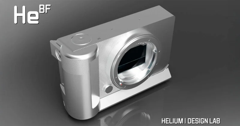 A silver Sigma BF camera body fitted with Helium Design Lab's custom grip, showcasing its ergonomic design and premium build.